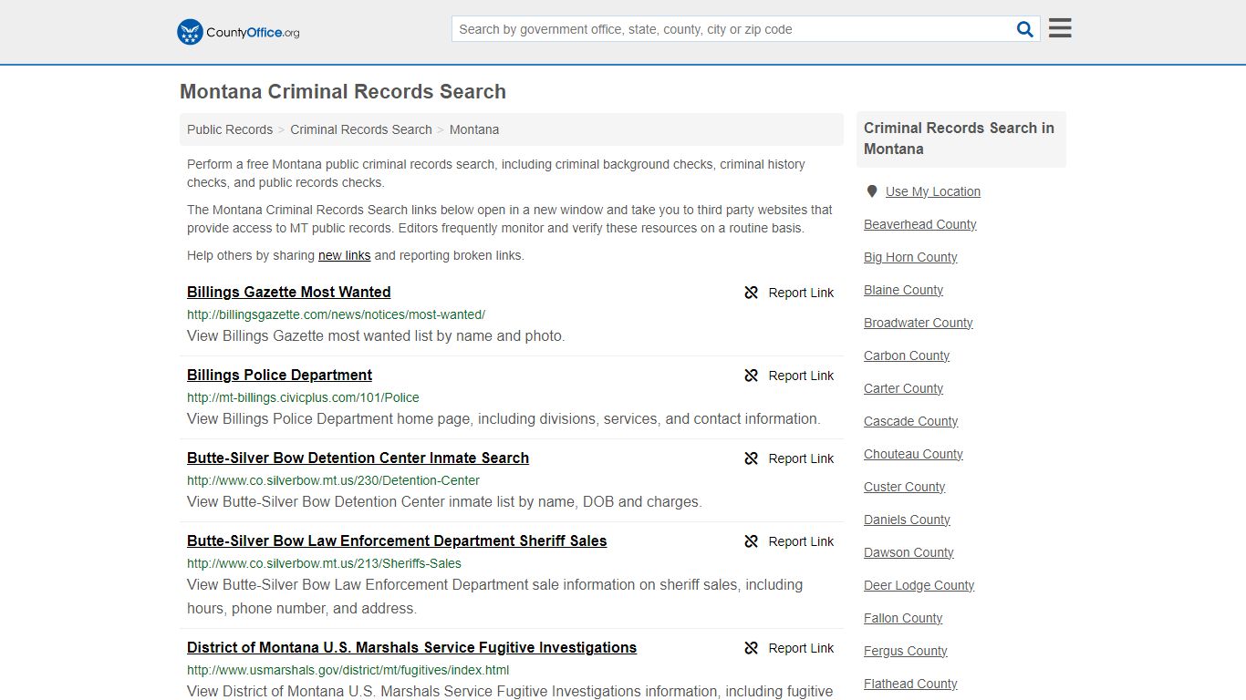 Montana Criminal Records Search - County Office